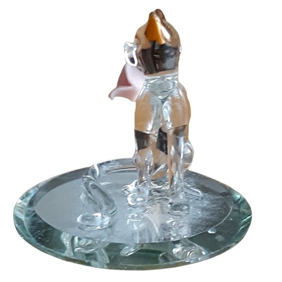 Baron Glass Crystal Kitty Cat Sculpture 22k Gold Trim Pink Rose Clear Miniature - Picture 5 of 7